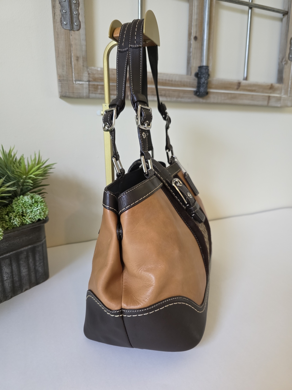 Vintage Coach Hamptons Carryall Tote Leather Suede Signature Shoulder Bag - Picture 8 of 16